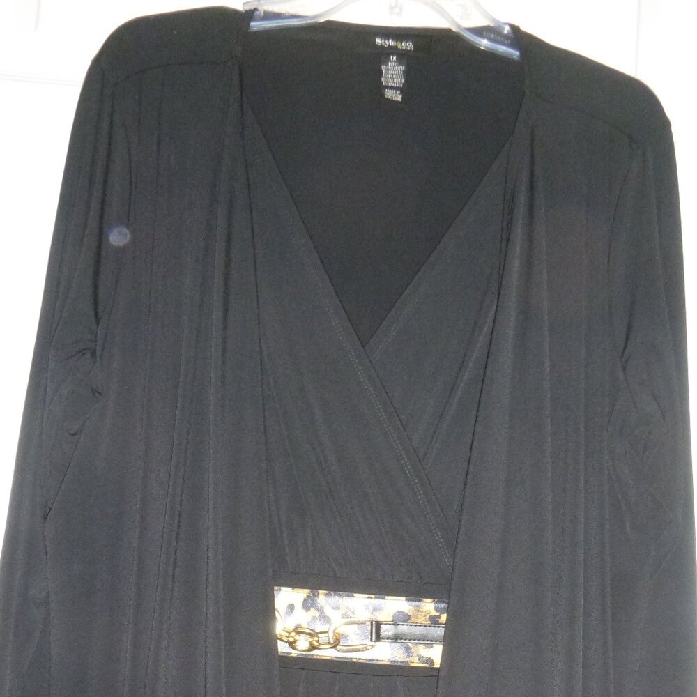Style & Co- Women's Black pull-over top with leopard print faux belt